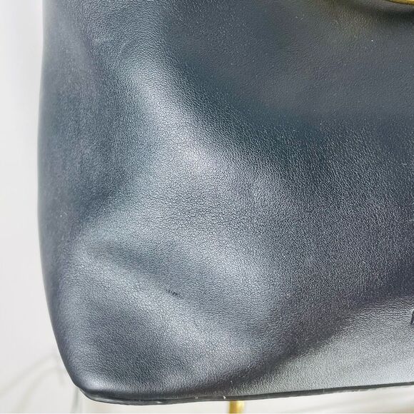 Nine West Soft Leather Black Handbag w Large Brass Gold Handles & Optional Strap - Picture 12 of 15